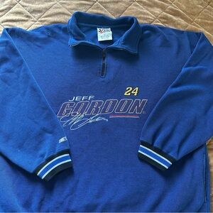 Vintage Jeff Gordon NASCAR Quarter Zip Blue Pullover Sweater Mens XL